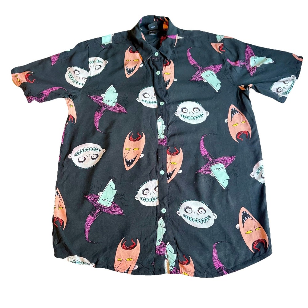 Nightmare Before Christmas Top Women S‎ M Unisex Disney Button Up All Over Print